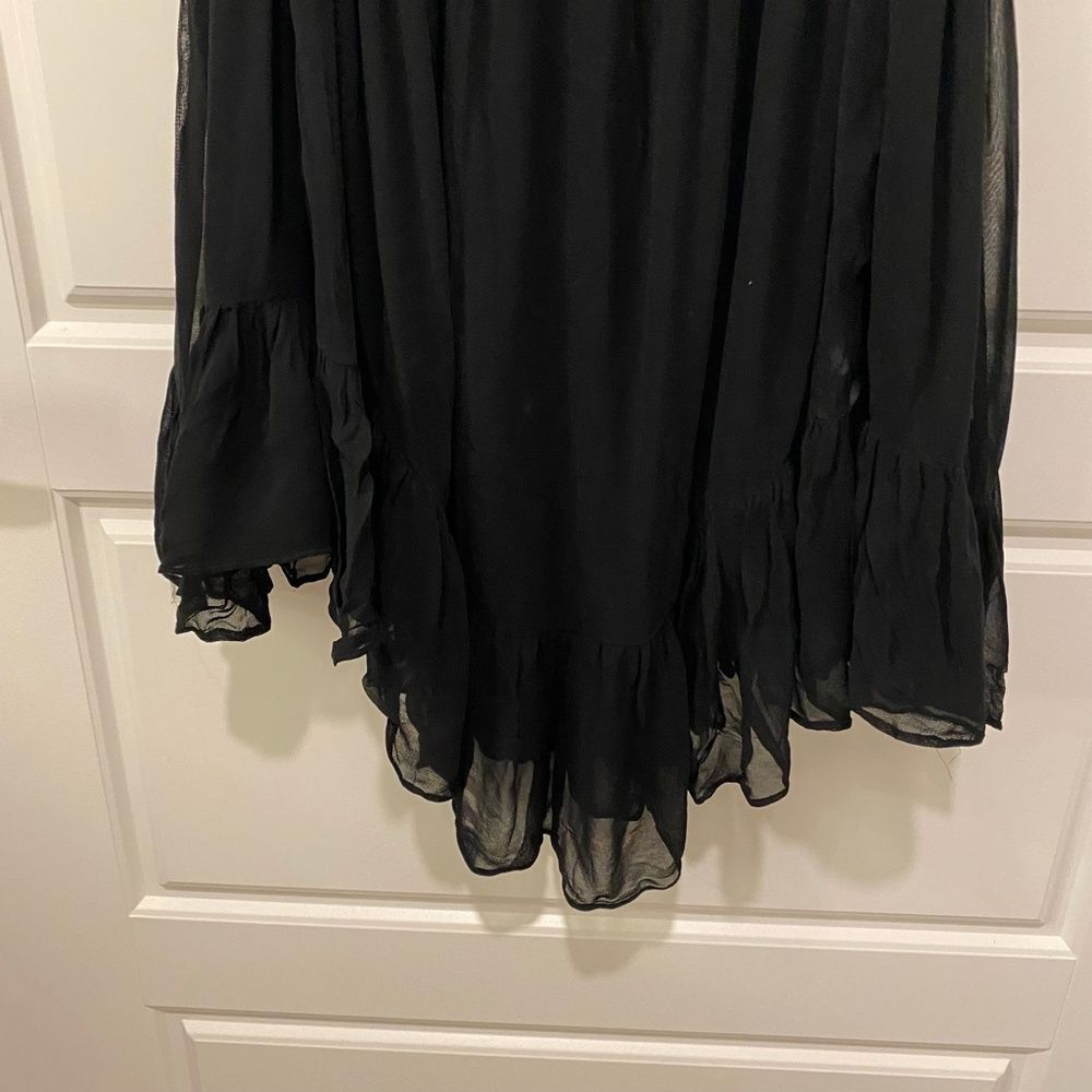 Zara Trafaluc Cold Shoulder Top Black Ruffle Chiffon Spaghetti Strap Blouse L - Picture 7 of 12